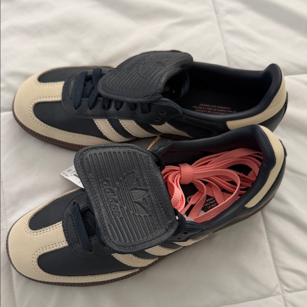 Adidas Black and Cream Trainers with Pink Laces